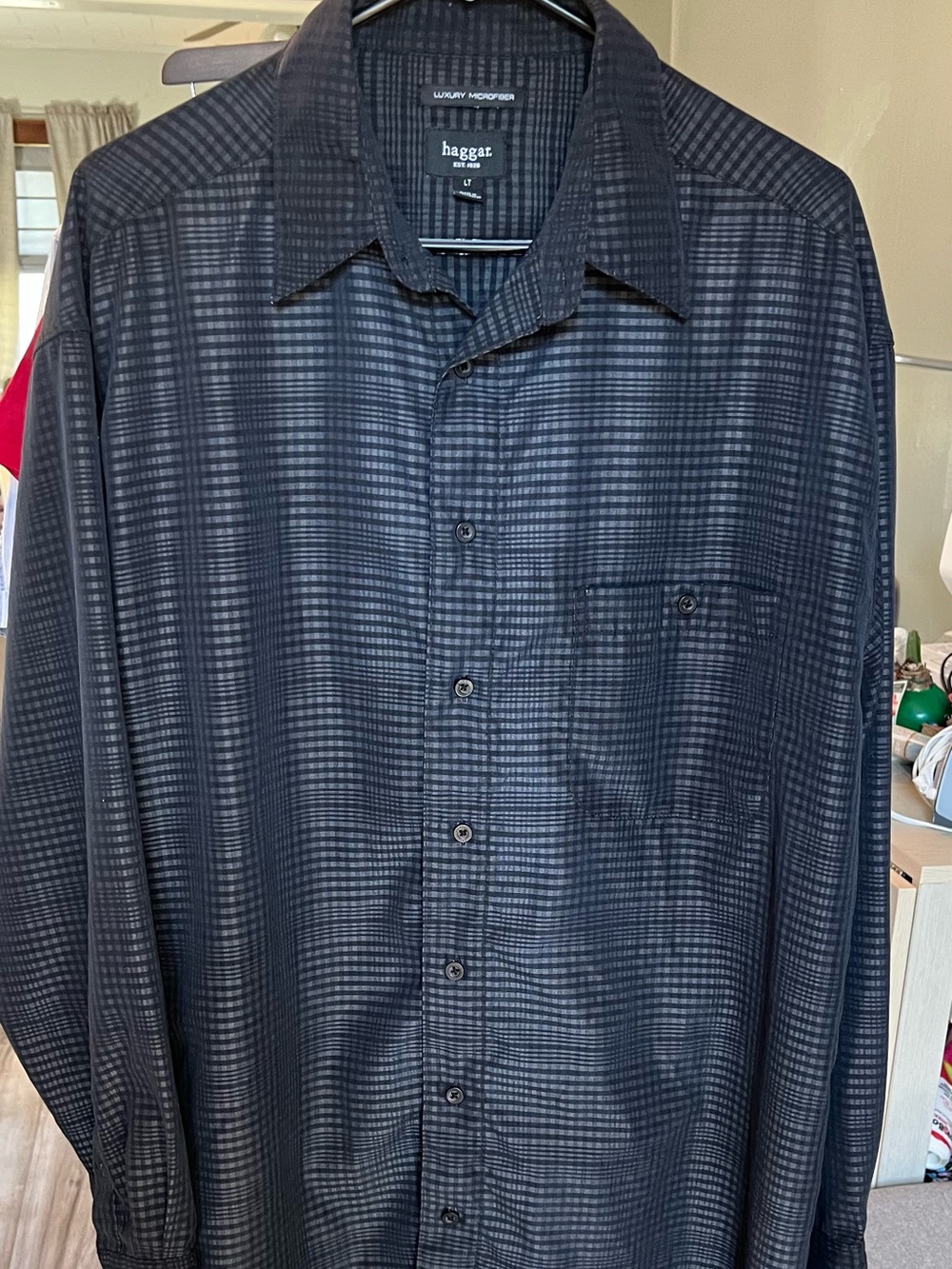 Haggar Men's Charcoal Windowpane Long-Sleeve Dress Shirt